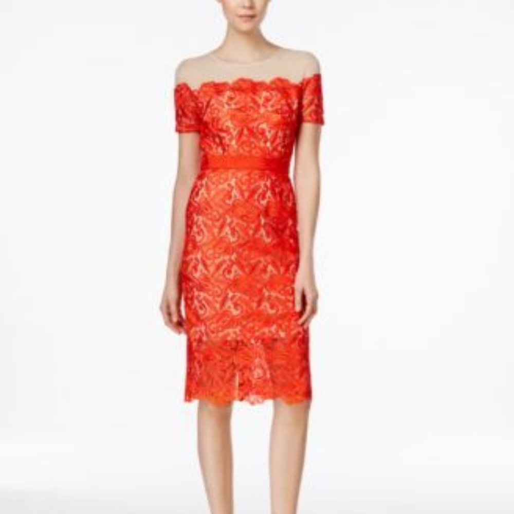Jax Black Label Illusion Lace Sheath Short Sleeve Midi Dress Size 8
